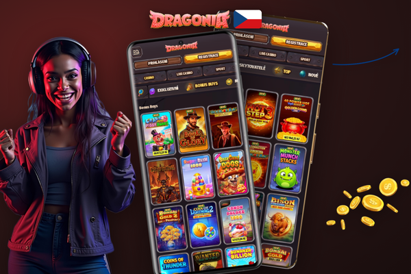 Android a iPhone s identickým rozhraním Dragonia Casino app vedle sebe