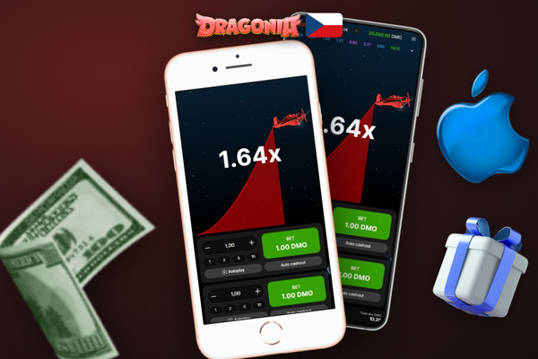 Aviator od Spribe v Dragonia Casino – červený letoun s křivkou multiplikátoru na tmavomodrém pozadí