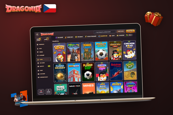 Uvítací obrazovka Dragonia Casino desktop verze s přihlašovacím formulářem a bonusovým bannerem