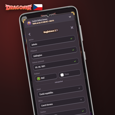 Registrace e-mailem v Dragonia Casino – zadejte e-mail, heslo a měnu