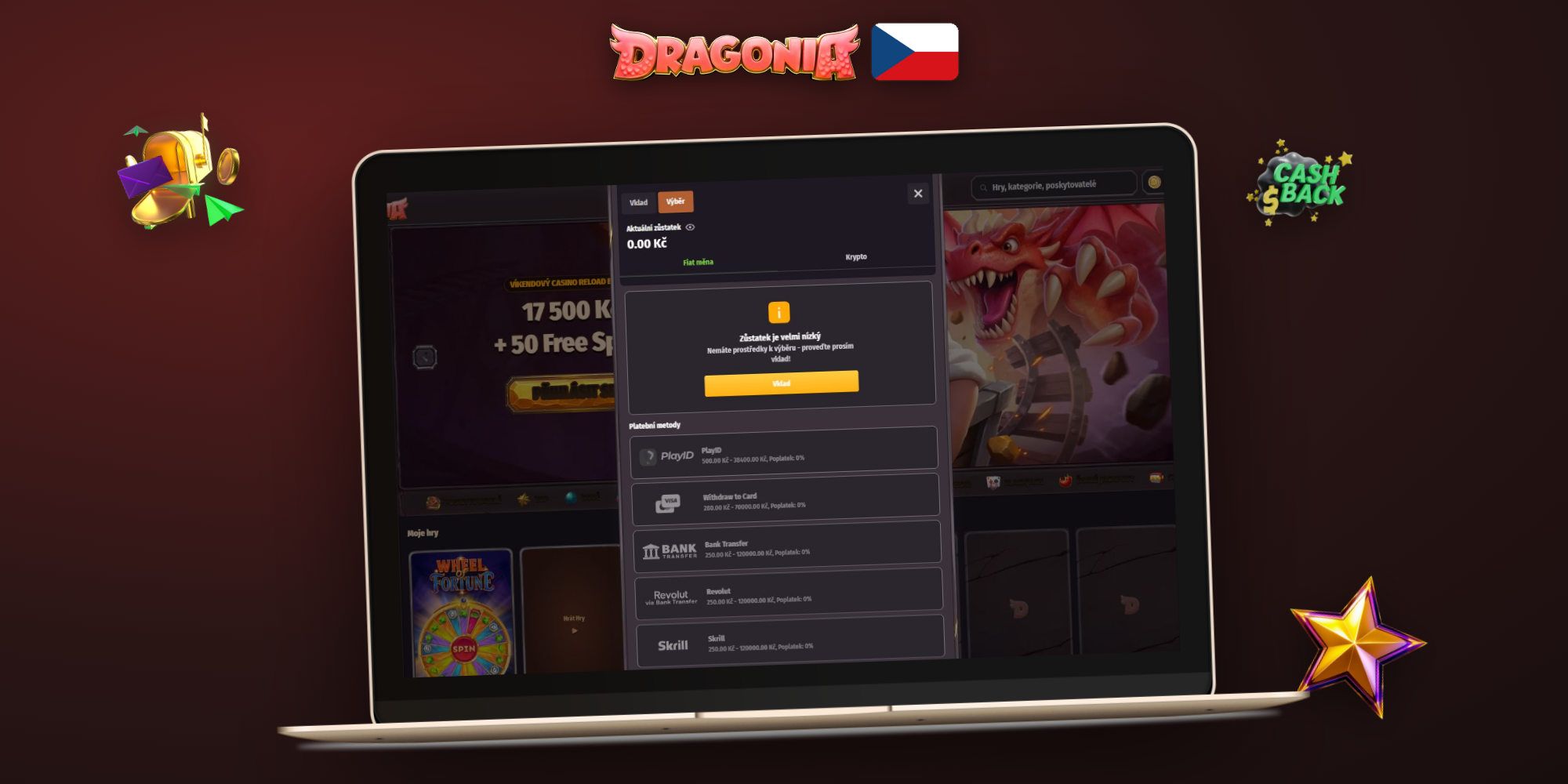 Hráč řeší zdržený výběr s podporou Dragonia Casino v live chatu